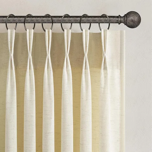 Miniatura 11 de Topfinel 2 paneles de cortinas plisadas de lino beige y blanco de 63 pulgadas de largo, para dormitorio y sala de estar, cortinas semitransparentes