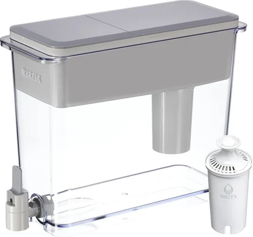 Miniatura 2 de Brita Dispensador de filtro de agua XL para grifo y agua potable con 4 filtros estándar, dura 2 meses cada uno, capacidad de 27 tazas, sin BPA, gris