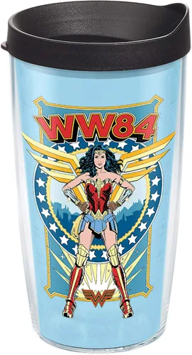 Tervis DC Comics - Vaso aislado de doble pared de la Mujer Maravilla retro hecho en Estados Unidos mantiene las bebidas frías y calientes, 16 onzas,