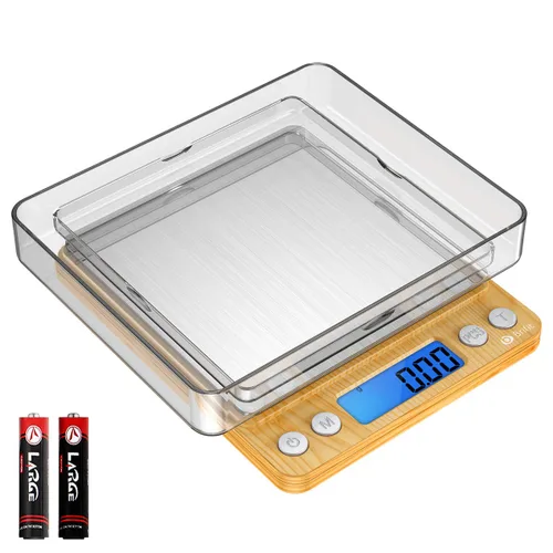 AMIR Báscula digital de cocina, 17.64 oz, báscula digital de alimentos con pantalla LCD retroiluminada, 2 bandejas, 6 unidades (batería incluida)