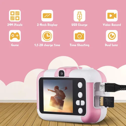 Miniatura 4 de Cámara para niños, videocámara digital para selfie, 1080P, doble lente de 2.4 pulgadas, HD, regalos electrónicos de cumpleaños, Navidad, juguetes