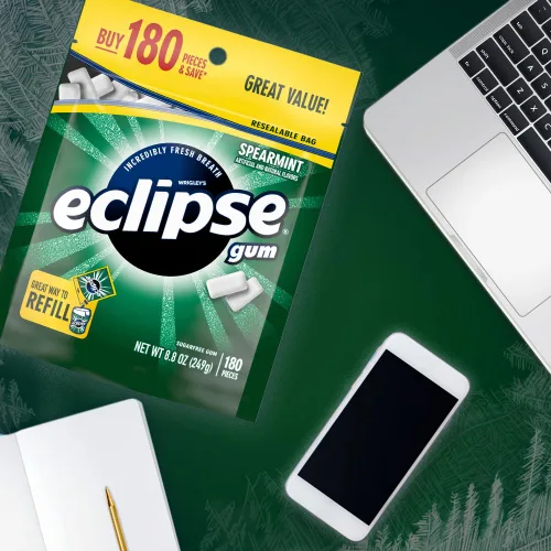 Miniatura 5 de ECLIPSE Chicle de menta verde sin azúcar, paquete a granel de chicle de menta, 8.8 onzas (bolsa de 180 piezas)
