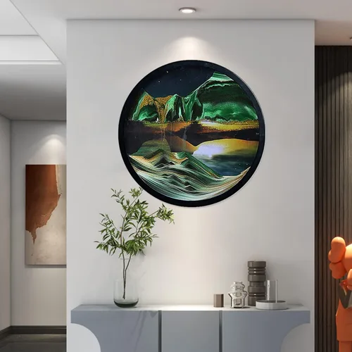 Miniatura 7 de Arte de arena en movimiento para montaje en pared, escultura giratoria de 17.3 pulgadas para montar en la pared, paisaje de arena de mar profundo