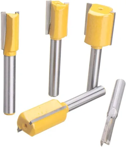 Miniatura 5 de Juego de 5 brocas rectas para enrutador Dado, doble flauta recta de carburo, herramientas para carpintería, diámetro de corte de 1/4, 3/8, 1/2, 5/8