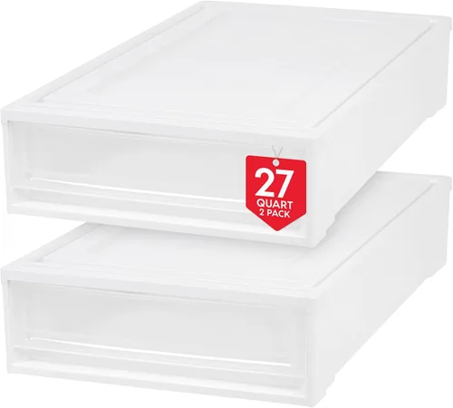 Miniatura 14 de IRIS USA Cajón de almacenamiento apilable extragrande de 47 cuartos de galón, organizador de cajones de plástico con puertas transparentes