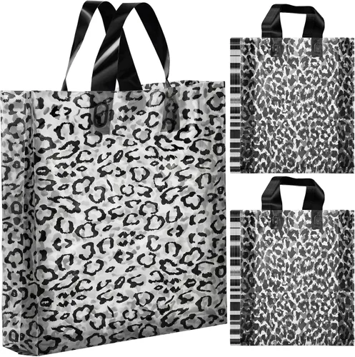 Miniatura 11 de Woanger 100 bolsas de compras de leopardo de plástico con estampado de guepardo, bolsa de regalo de leopardo para pequeñas empresas, fiesta