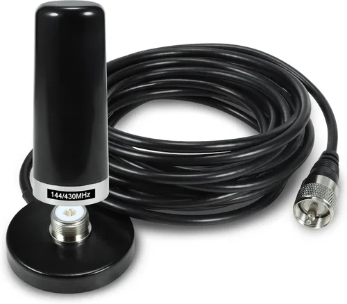 BASIKER Antena de radio de jamón móvil para vehículos de 3 pulgadas, doble banda VHF UHF 136-174MHz 400-470MHz, montaje en base magnética NMO SO239