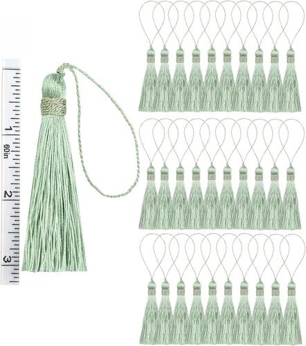 Miniatura 14 de 30 borlas de costura hechas a mano para manualidades, borlas suaves y sedosas de 5.7 pulgadas con lazo de cordón de 2.6 pulgadas para decoración