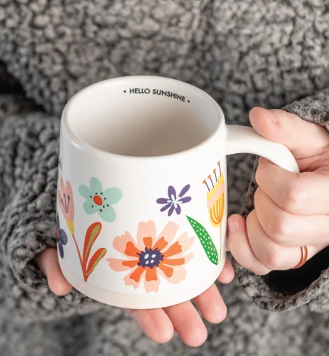 Miniatura 2 de Karma, Taza Shelly de 14 onzas, bonita taza de café y té, tazas de café de cerámica para mujeres y hombres, elige alegría