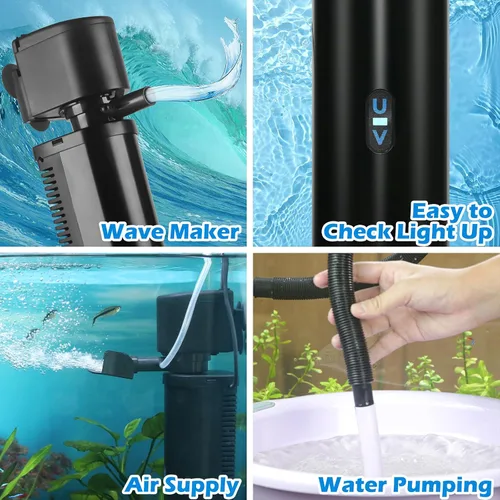 Miniatura 5 de Filtro de acuario para tanque de 40-150 galones, máquina limpiadora verde UV para tanque de peces, filtro de canasta sumergible con bomba potente