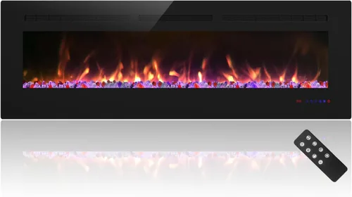 Miniatura 11 de Cheerway Chimenea eléctrica de pared y empotrada de 30 pulgadas con calentador, chimenea de pared lineal con termostato, llama ajustable