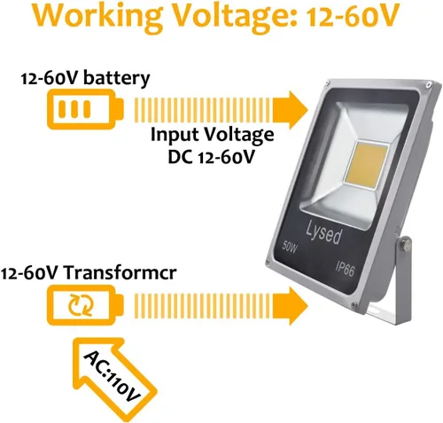 Miniatura 5 de Luz de inundación LED de 50 W CC 12 V-60 V, luz blanca cálida de bajo voltaje de 12 V, luz de seguridad para jardín, pared, luces de trabajo