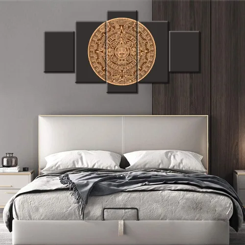 Miniatura 83 de Arte de pared con varios paneles, calendario maya, imágenes de piedra del sol, pinturas de civilización azteca sobre lienzo, sala de estar