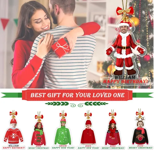 Miniatura 6 de Adorno de Navidad personalizado 2025 con tu foto, adorno de cara personalizada con foto 2D de acrílico para decoración de árbol de Navidad, Adorno