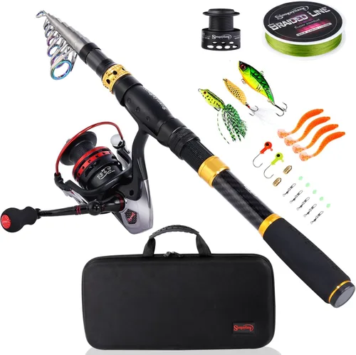 Miniatura 11 de Sougayilang Combo de Caña de Pescar y Carrete con Caña Telescópica y Carrete Giratorio, Bolsa de Transporte para Viajes de Pesca en Agua Dulce