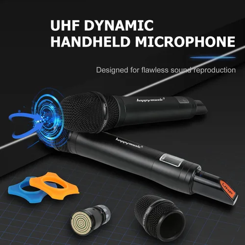 Miniatura 6 de Sistema de micrófono inalámbrico UHF profesional, micrófono de metal de 2 canales, juego de 2 micrófonos inalámbricos de mano, escaneo automático, 2