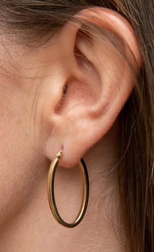 Miniatura 2 de Aretes de aro ovalados de oro de 14 quilates, (1.220-2.047in) (tubo de 0.079in)