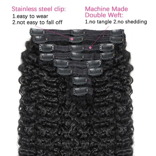 Miniatura 5 de Extensiones de cabello con clip de 12 pulgadas, rizado birmano, negro natural, extensiones de cabello con clip rizado birmano, cabello humano real