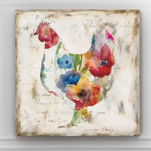 Miniatura 6 de Renditions Gallery Arte moderno de gallina con flores sobre lienzo estirado para decoración de pared
