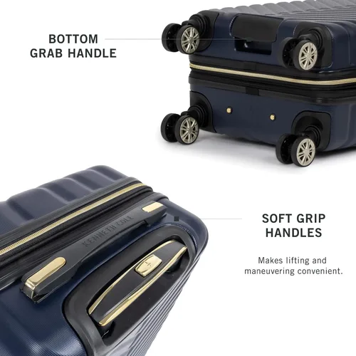 Miniatura 5 de Kenneth Cole REACTION Madison Square - Equipaje rígido expandible con estilo de Chevron para mujer, Azul marinoflor y brillo, 20-Inch Carry On