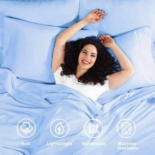 Miniatura 2 de Empyrean Bedding - Juego de sábanas de 6 piezas con correas ajustadas para mayor duración y resistencia, 110 GSM, tejido suave, Microfibra, azul