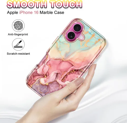 Miniatura 3 de Btscase Funda para iPhone 16 (2024), [probada en caídas de grado militar] Diseño de patrón de mármol delgado, resistente, a prueba de golpes
