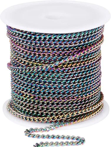 Miniatura 19 de [66 pies/20M] Cadena de bordillo de acero inoxidable chapada en oro de 18 quilates, 2mm, acero inoxidable 304, eslabones trenzados planos, cadenas