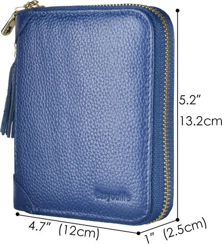 Miniatura 5 de Easyoulife Billetera Tarjetero de Tarjetas de Crédito para Mujer con Cremallera de Cuero Estuche para Tarjetas con Bloqueo RFID, Azul oscuro, medio