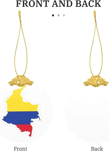 Miniatura 3 de Colgante redondo de cristal con diseño de mapa de bandera de Colombia con detalles dorados y plateados para colgar la decoración del árbol