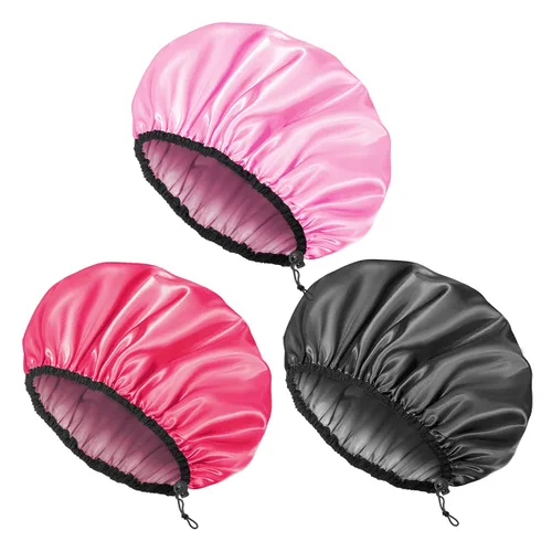 Miniatura 10 de Auban Gorro de ducha para mujer, ajustable, reutilizable, extragrande, gorro de baño impermeable de doble capa, exterior impermeable, forro de EVA