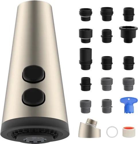 Cabezal de Repuesto para Grifo de Cocina de 4 Funciones, Cabezal Rociador Universal Extraíble para Fregadero de Cocina con 15 Adaptadores Compatible