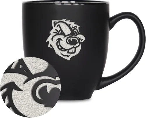 Miniatura 259 de Rico Industries - Taza de cerámica mate negra con grabado láser estándar de 15oz para NCAA (escuelas T & U) - Para bebidas calientes o frías