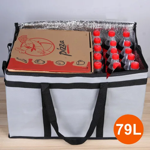 Miniatura 4 de Bodaon Bolsa aislada para entrega de alimentos para comidas calientes y frías, bolsa de aislamiento XXXL para catering, calentador de pizza, gris