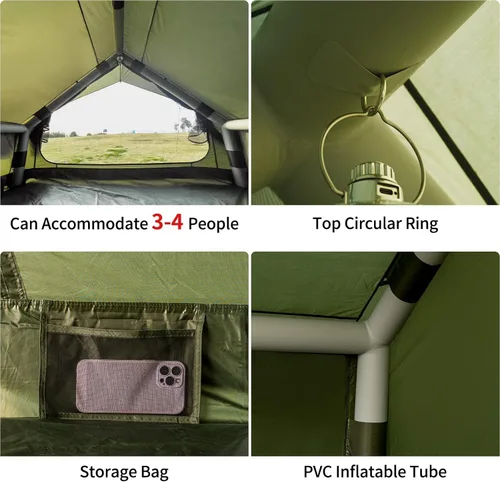 Miniatura 4 de Inflatable Camping Tent with Hand Pump Waterproof Outdoor Blow up Tent 2-8 Person Oxford 4 Season Glamping Air Tent Cabin House with Mesh Windows &
