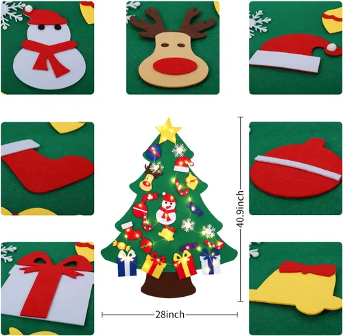 Miniatura 2 de Abakuku Árbol de Navidad de fieltro de bricolaje de 0,9 m para niños con 31 adornos desmontables, decoración navideña para colgar en la pared