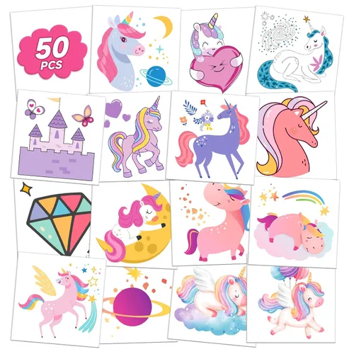 EMOME 50 hojas de tatuajes envueltos individualmente para niños y niñas, tatuajes temporales para niñas, suministros de recuerdos de fiesta,