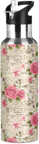 Miniatura 8 de Vintage Pink Flowers Stainless Steel Vacuum Insulated Water Bottle 32 Oz Leakproof Water Bottles, BPA-Free Sports Water Bottle with Straw
