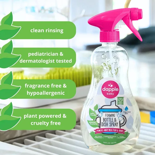 Miniatura 4 de Dapple Spray Espumoso de Poder para Biberones y Platos de Bebé, Jabón Hipoalergénico para Platos para Biberones de Bebé, Potenciado por Plantas, Sin