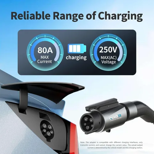 Miniatura 7 de QIAO - Adaptador de carga Tesla a J1772, máximo 80 A 250 V CA, convertidor NACS chapado en plata para carga eficiente de EV de nivel 2, compatible