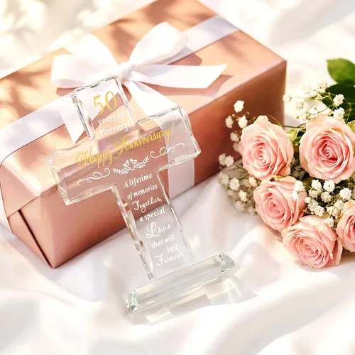 Miniatura 2 de YWHL 50 aniversario de boda, regalos de cruz religiosa para mujeres y hombres, regalo romántico de 50 años para él y ella, recuerdo de cruz
