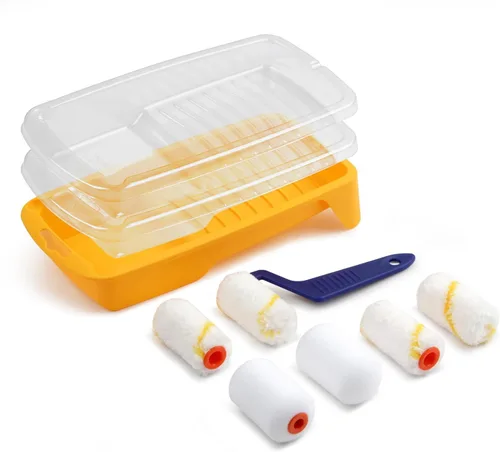 Voomey Rodillo de pintura pequeño, kit de mini rodillo de pintura de 2 pulgadas, paquete de 10 rodillos de pintura de microfibra con bandeja y marco