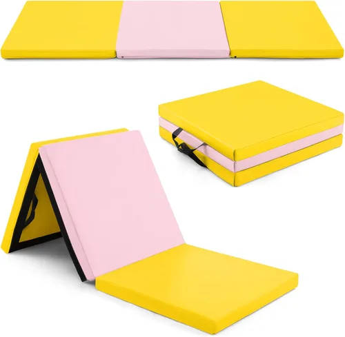 Miniatura 13 de Goplus Esterilla de Gimnasia Plegable, 6' x 2' x 2'' de Grosor Tri-Fold Esterilla de Ejercicio y Volteretas con Asas de Transporte, Cierre de Gancho