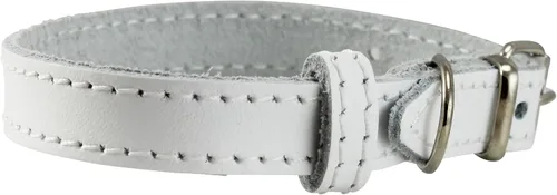 Miniatura 2 de Collar de perro de cuero genuino para perros pequeños y cachorros 3 tamaños blanco (cuello: 8"-9.75"; 3/8" ancho)