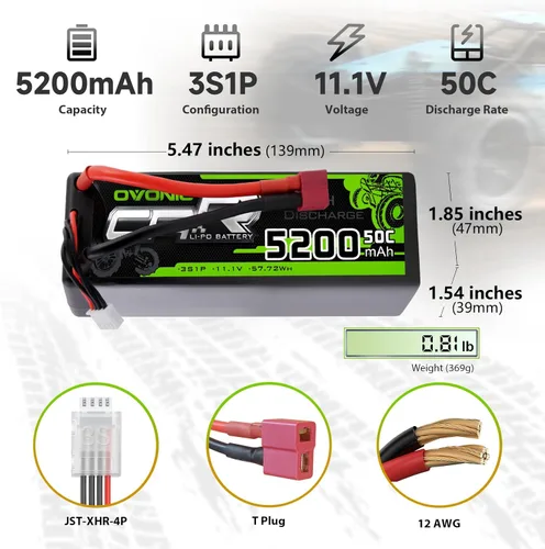Miniatura 2 de OVONIC 3s Lipo Batería 50C 5200mAh 11.1V Lipo Batería con Dean-Style T RC Coche Camión Barco Avión Helicóptero Quadcopter