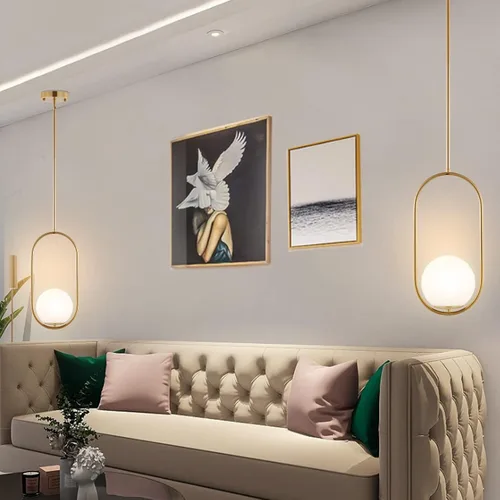 Miniatura 3 de BYOLIIMA Lámpara Colgante Moderna de Globo Níquel Cepillado Candelabro 1-Luz Mediados de Siglo Luminaria Colgante de Techo Pantallas de Vidrio