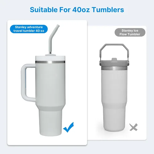 Miniatura 2 de Popote de metal con punta de silicona para vaso Stanley de 40 onzas, 2 popotes de acero inoxidable de repuesto para vaso de viaje Stanley Adventure