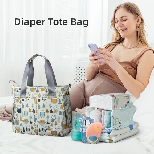 Miniatura 2 de Bolsa de pañales impermeable para mamá y papá, bolsas de viaje medianas multifunción (búho lindo)