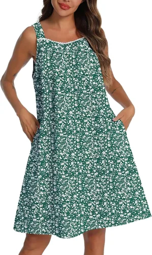 Miniatura 8 de YOZLY - Camisones de algodón sin mangas para mujer, camisón de tanque de noche con bolsillos