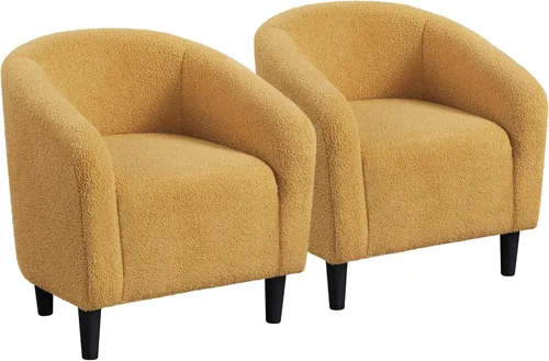 Miniatura 26 de Yaheetech Juego de 2 sillones, silla de club de tela de bouclé, silla elegante de sherpa con asiento suave y acolchado para sala de estar, Negro