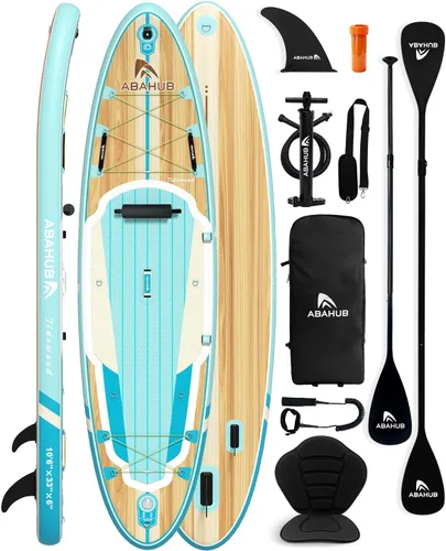 Miniatura 12 de Abahub SUP inflable, ancho 10 pies 6 pulgadas x 31 pulgadas/34 pulgadas iSUP, tabla de remo de pie con remo de kayak de SUP ajustable, para yoga